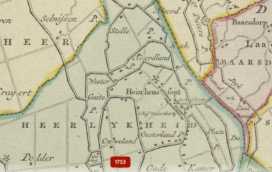 Historische kaart met de hoeve bij de Noordmolen in Heinkenszand